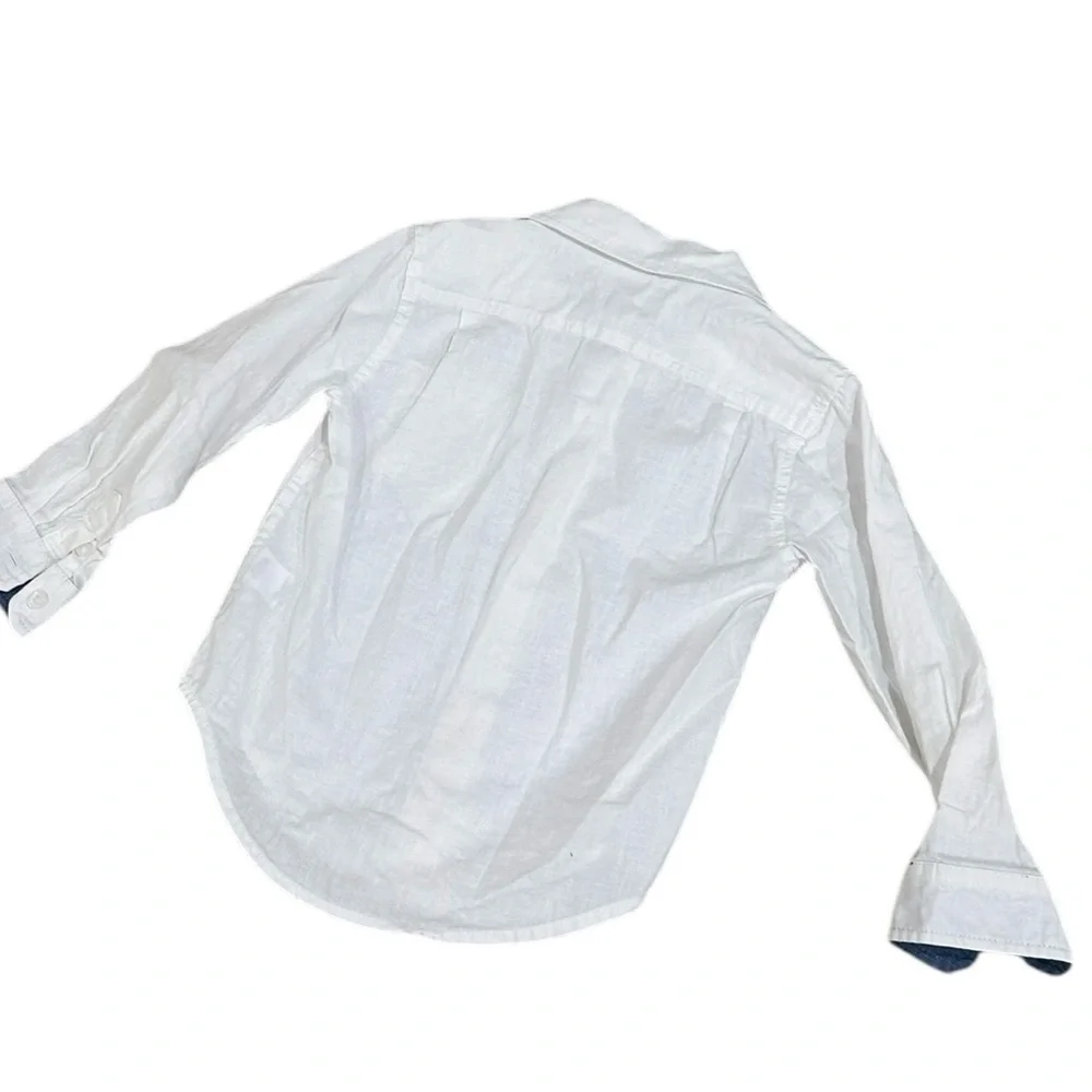 Hope & Henry White linen/cotton Blue denim collar trim Button Down Shirt size xs